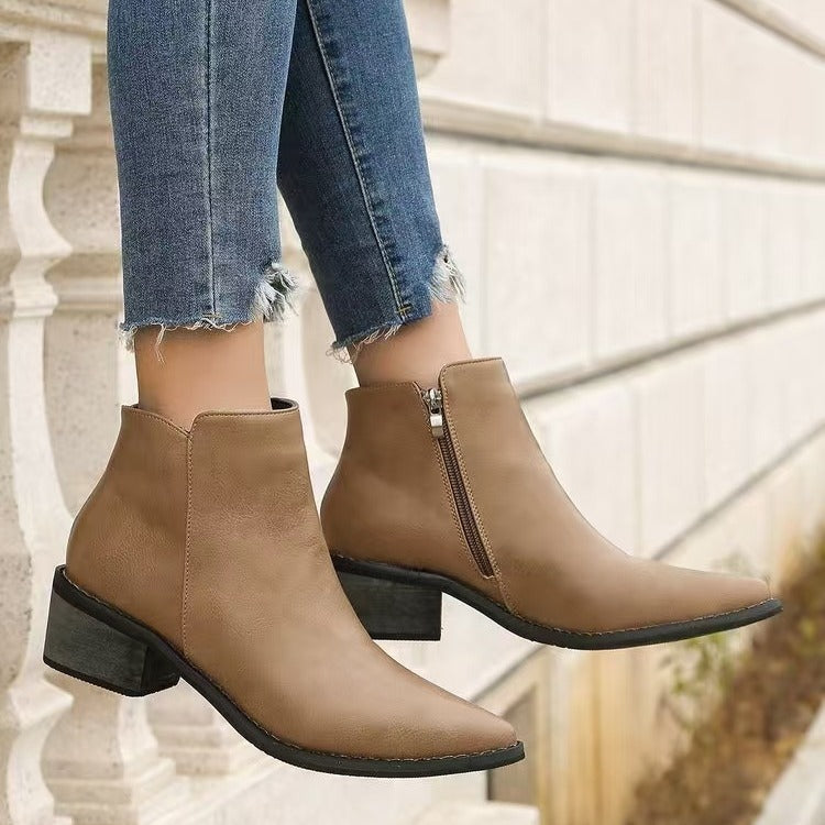 Eveloria Damen Stiefeletten Kunstleder Spitz Niedriger Blockabsatz
