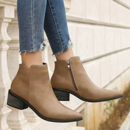 Eveloria Damen Stiefeletten Kunstleder Spitz Niedriger Blockabsatz