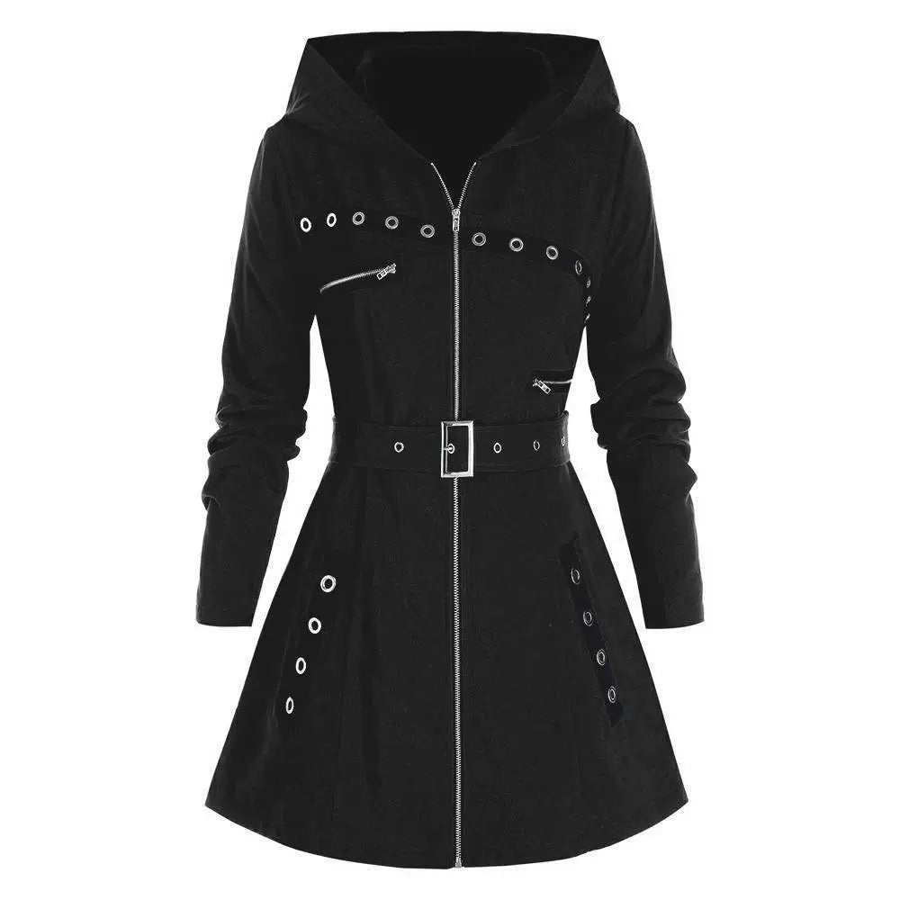Damen Mantel Slim Fit mit Kapuze und Taillengürtel