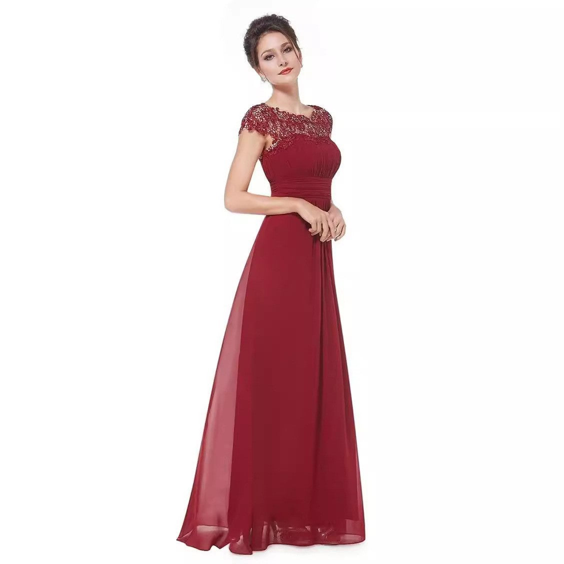 Damen Abendkleid Feine Spitze Fließender Rock Eveloria
