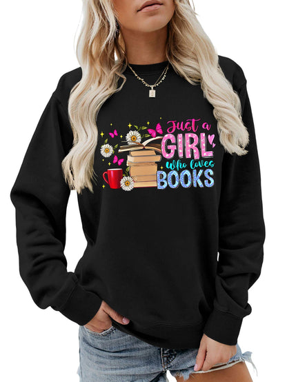Damen Sweatshirt Buchmotiv Lässig Grau Eveloria