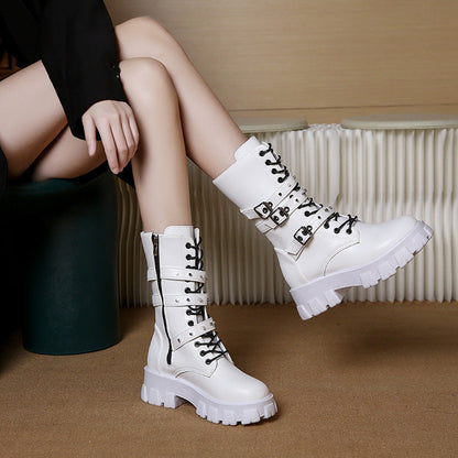 Damen High- Schnürstiefel Verstellbarer Riemen Griffige Sohle Eveloria