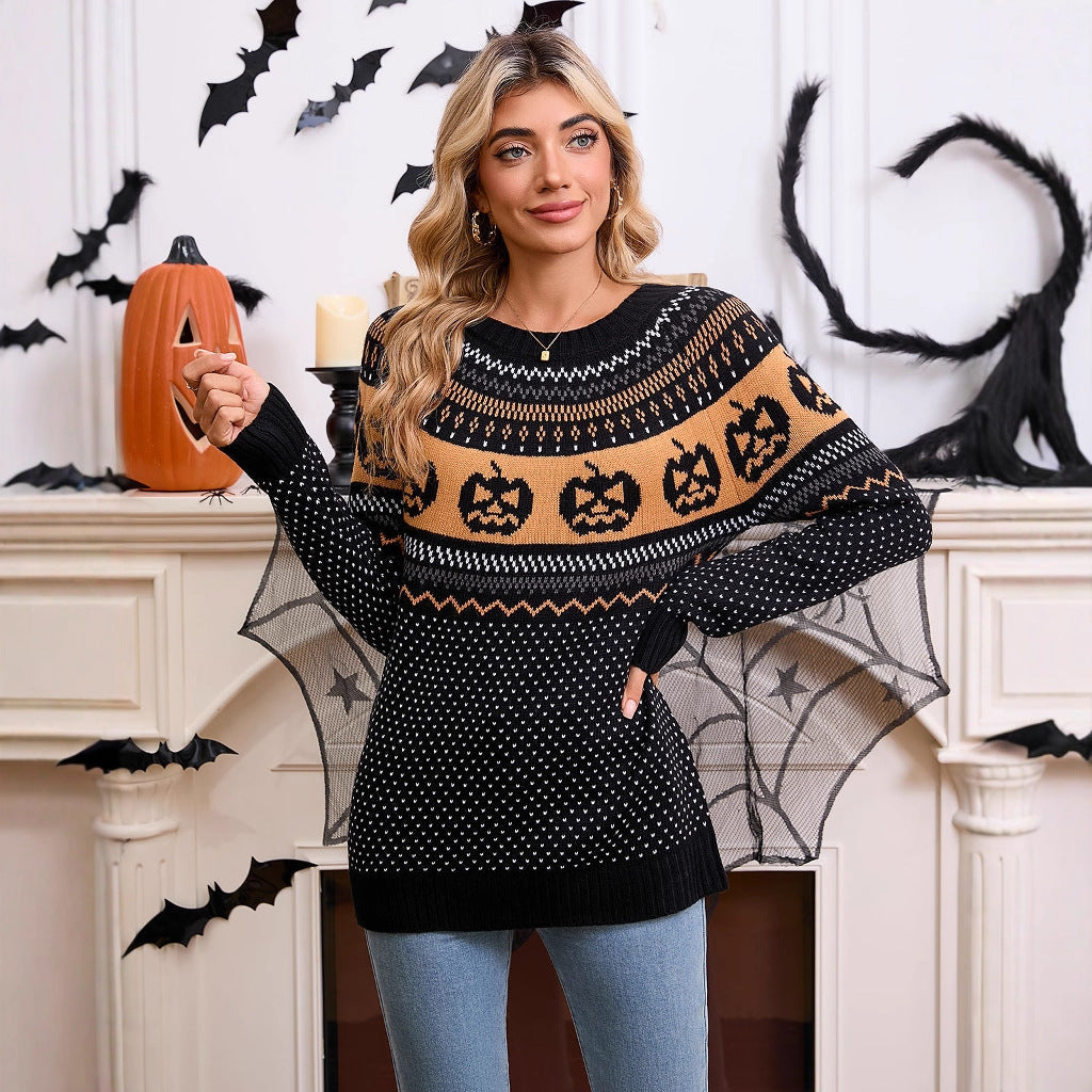 Damen Strickpullover Halloween-Motiv Feinstrick Eveloria
