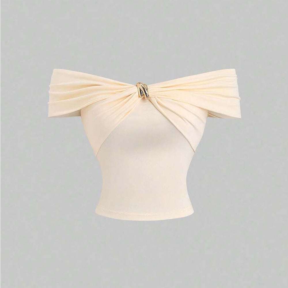 Damen Off-Shoulder- Doppel-Drapierung Eleganter Verschluss