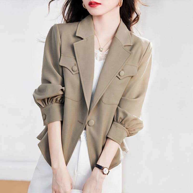 Damen Blazer Strukturierte Puffärmel Schwarz Eveloria - Eveloria