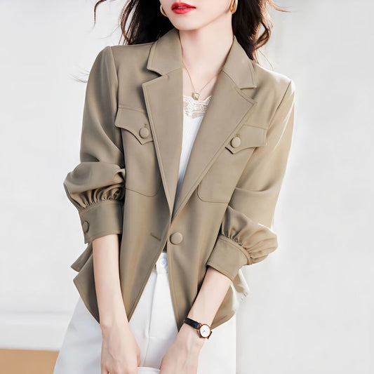 Damen Blazer Strukturierte Puffärmel Schwarz Eveloria - Eveloria