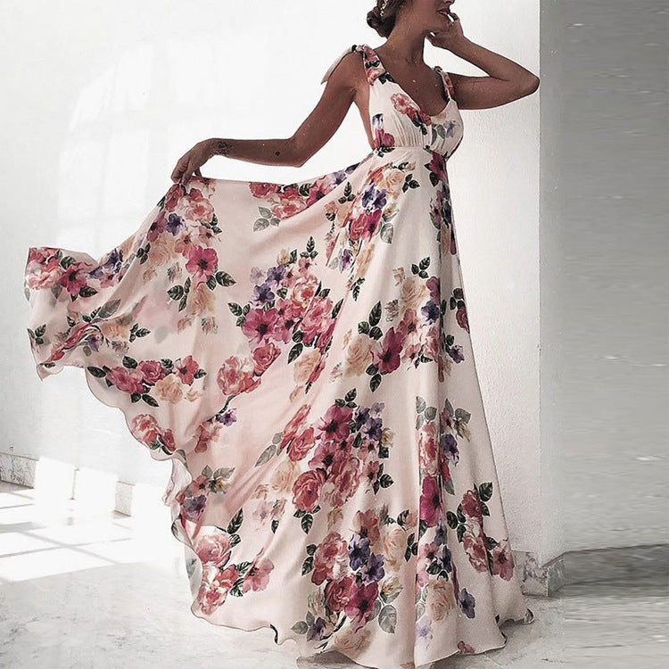 Damen Maxikleid Blumendruck Fließender Schnitt Eveloria - Eveloria
