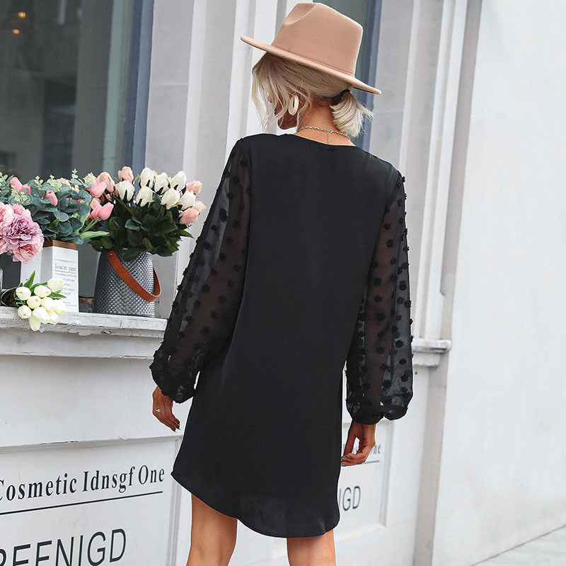 Damen Kleid Transparente Puffärmel Elegante Taillierung