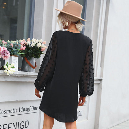 Damen Kleid Transparente Puffärmel Elegante Taillierung