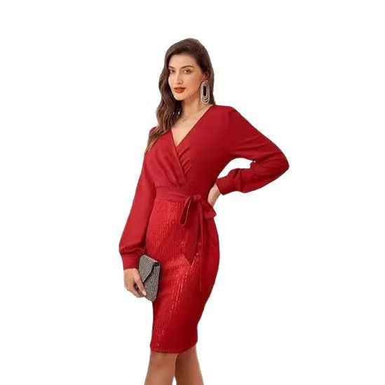 Damen Wickelkleid Glitzerdetails Eveloria