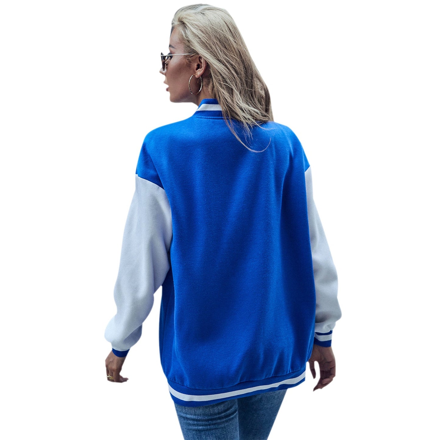 Damen Baseballjacke Kontrastärmel Druckknopfverschluss Eveloria