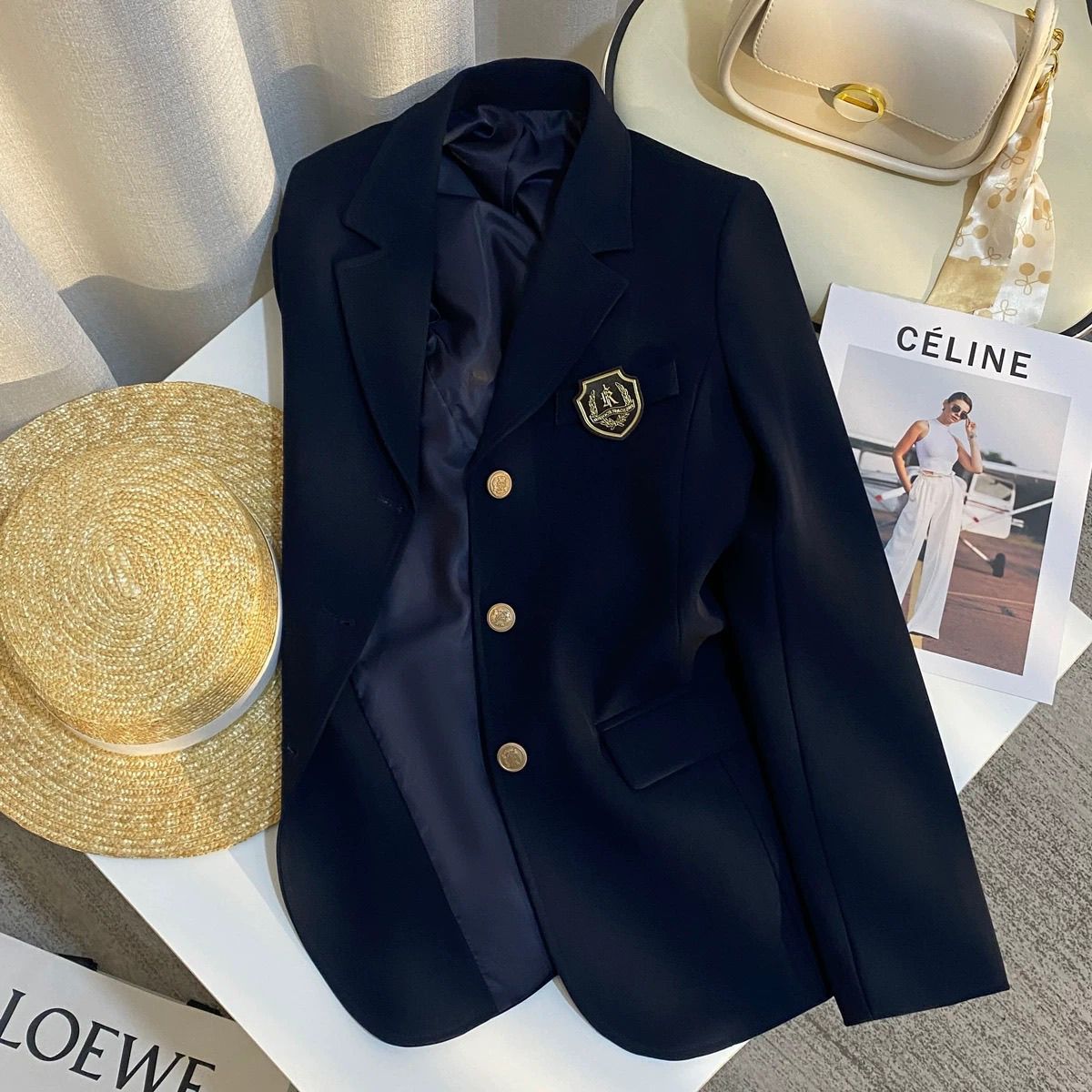 Damen Blazer Elegant Goldknöpfe Eveloria