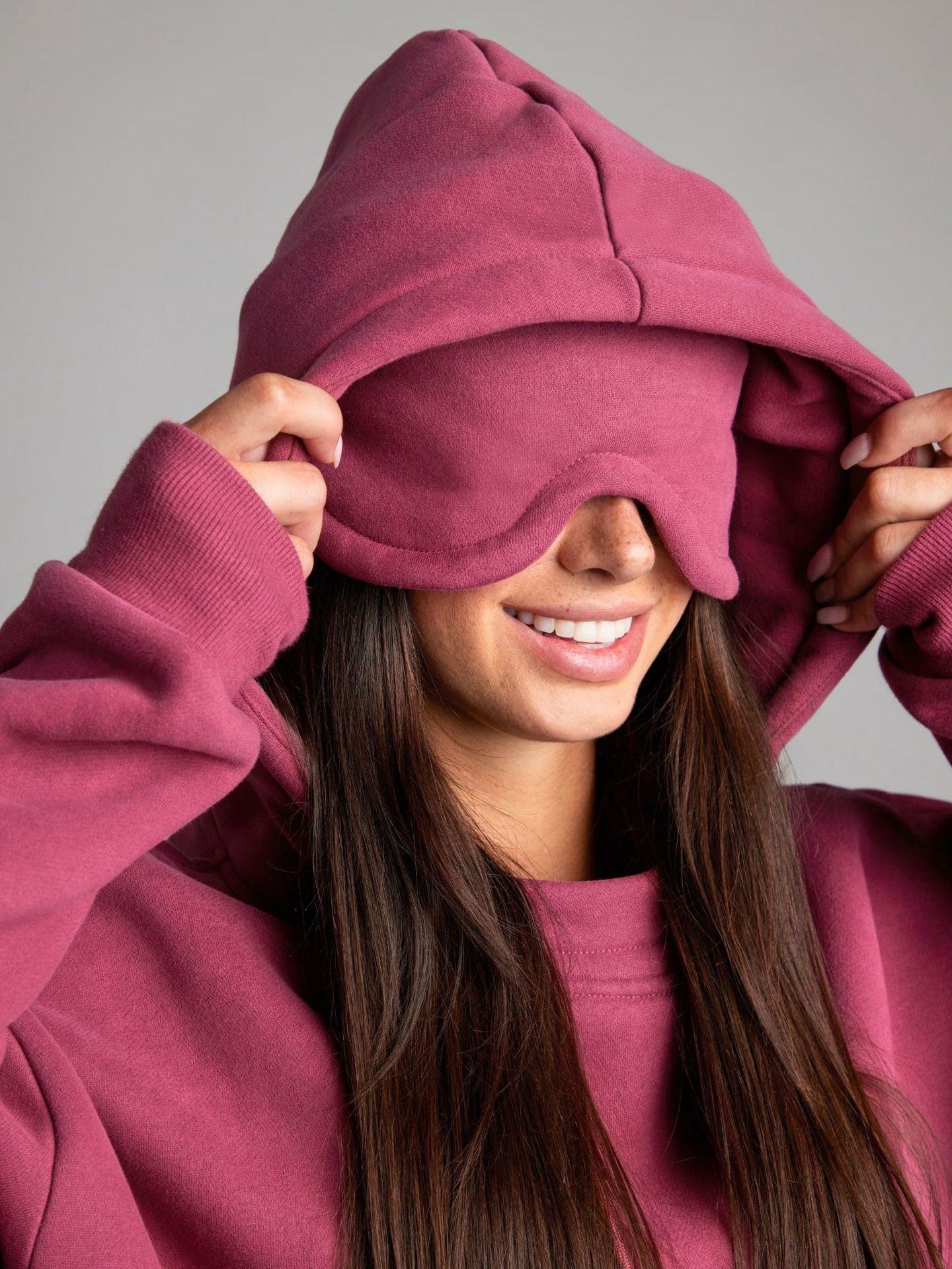 Damen Kuschelhoodie mit Schlafmaske dunkelgrau
