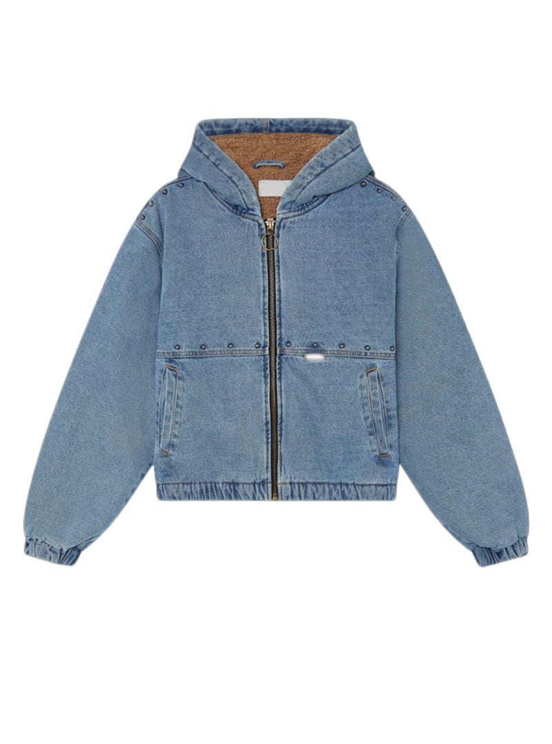 Damen Jeansjacke Kapuze Taschen Eveloria