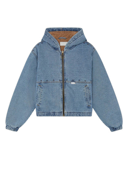Damen Jeansjacke Kapuze Taschen Eveloria
