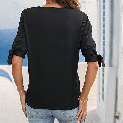Damen Oberteil Rüschendetails Knopfdesign Eveloria