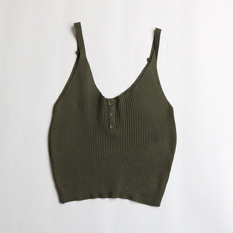 Damen Rippstricktop Ärmellos mit Knopfleiste Dezent Eveloria