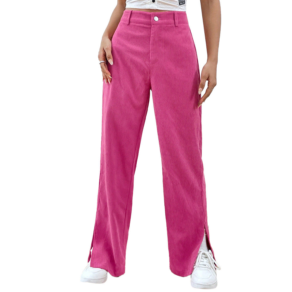 Damen Cordhose Weit Elegantem Schlitz Eveloria