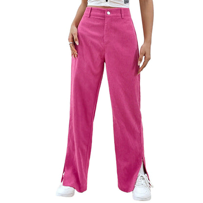 Damen Cordhose Weit Elegantem Schlitz Eveloria
