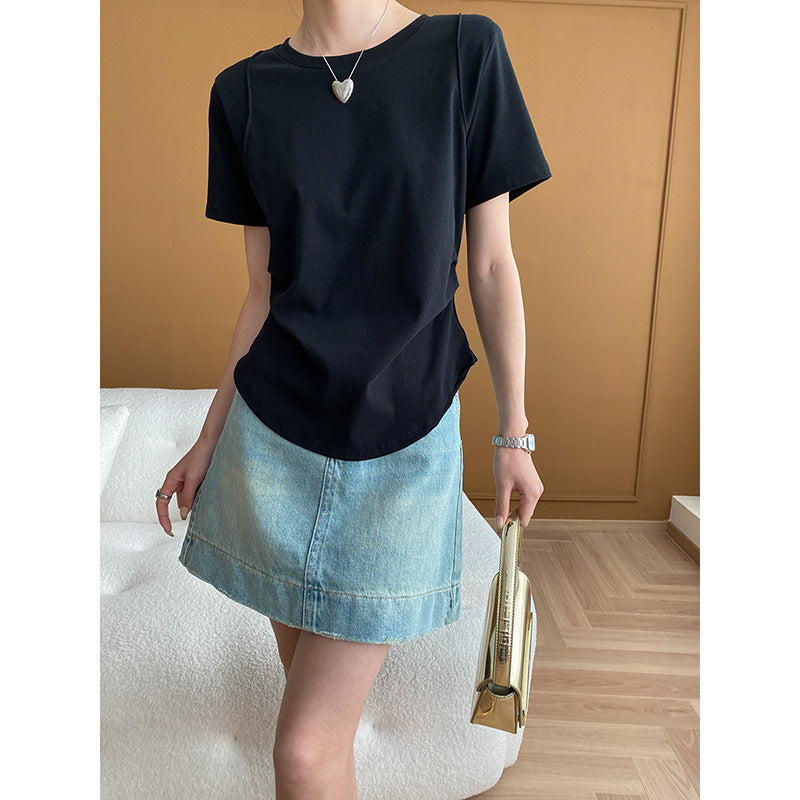 Damen Rundhalsshirt Baumwolle Lässig Weiß Eveloria