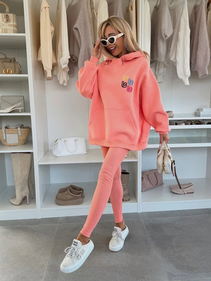 Damen Oversized Hoodie mit Logo und Leggings Bunt