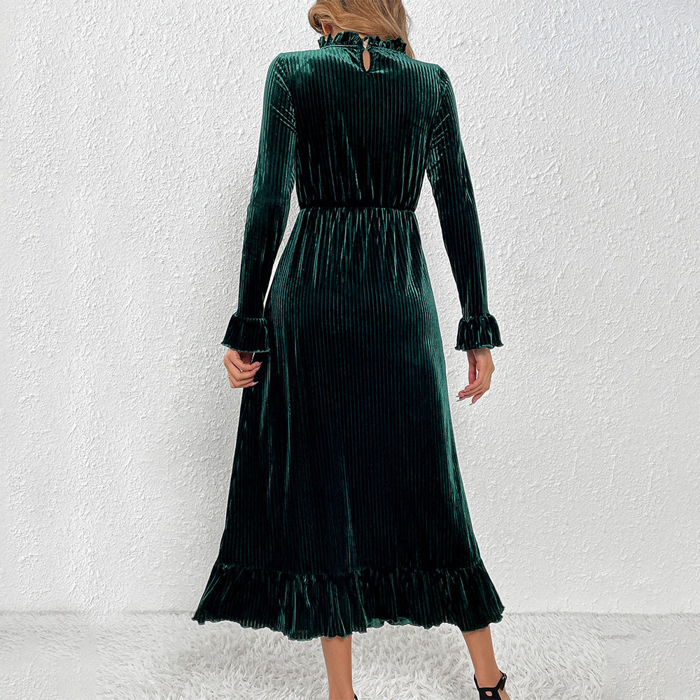 Damen Langarm-Wickelkleid Samt Rüschendetails Eveloria