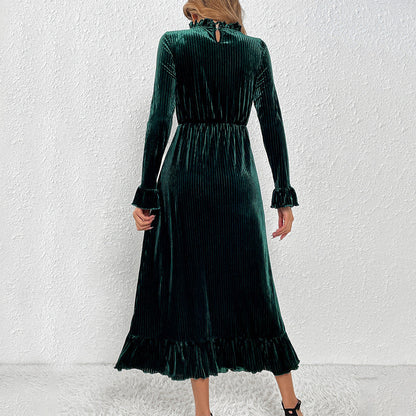 Damen Langarm-Wickelkleid Samt Rüschendetails Eveloria