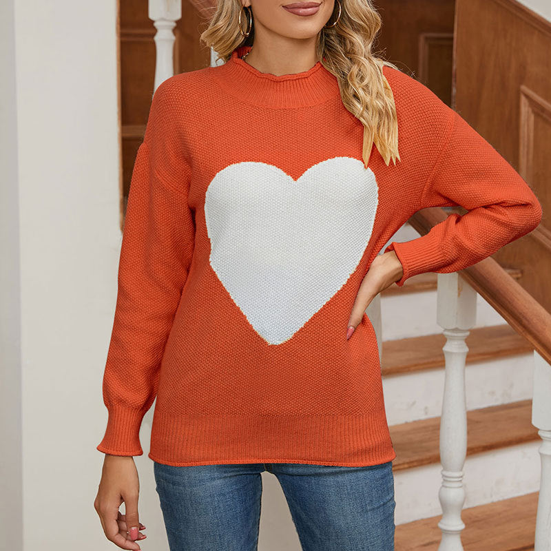Damen Pullover Herz-Print Eveloria
