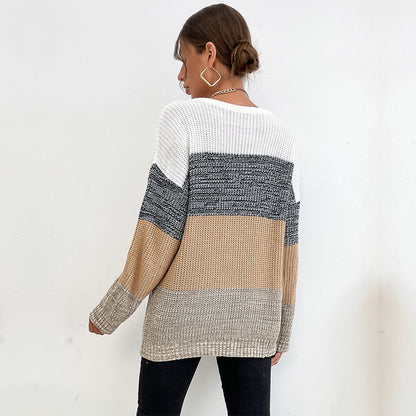Damen Strickpullover Lässig Blockfarben Eveloria