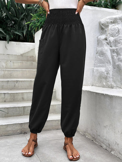 Damen Freizeithosen Elastischer Bund Praktische Seitentaschen Beige