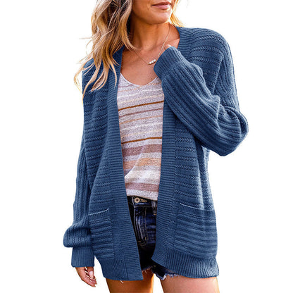 Damen Strickjacke Strukturiert Offen Vorne Eveloria