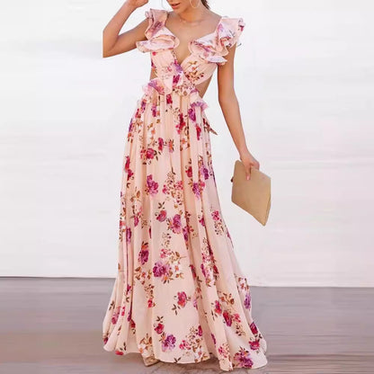 Damen Maxikleid Rüschendetails Florales Design Eveloria