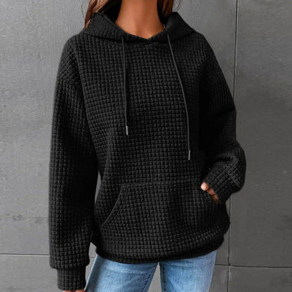 Damen Kapuzenpullover Waffelstruktur mit Kängurutasche Lässig Beige