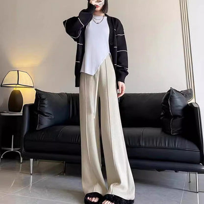 Damen Strickpullover Oversized Breites Streifenmuster Beige