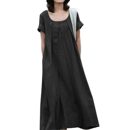 Damen Maxi-Kleid Weiter Schnitt Rundhalsausschnitt Eveloria