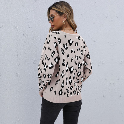 Damen Strickpullover Leo-Print Lässig Grün