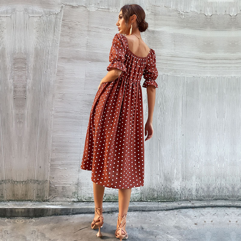 Damen Midi-Kleid Voluminöse Puffärmel Karomuster Eveloria