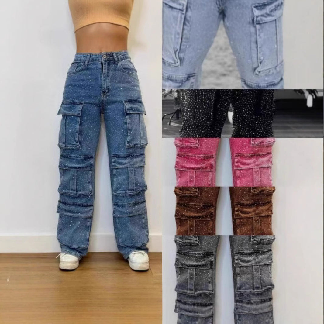 Damen Cargo-Hose Trendige Taschen Moderner Wasch-Effekt Eveloria - Eveloria