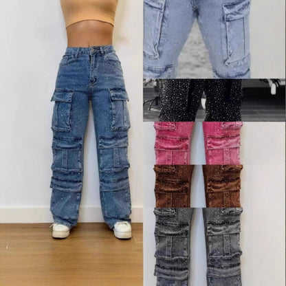 Damen Cargo-Hose Trendige Taschen Moderner Wasch-Effekt Eveloria - Eveloria