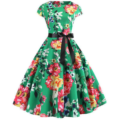 Damen Midi-Kleid Floralmuster Verstellbarer Gürtel Eveloria