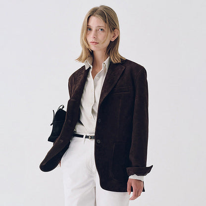Damen Wildlederblazer Elegantes Design Praktische Taschen