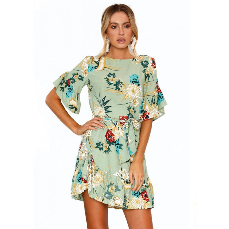 Damen Wickelkleid mit Volantärmeln und Taillengürtel Floral Eveloria