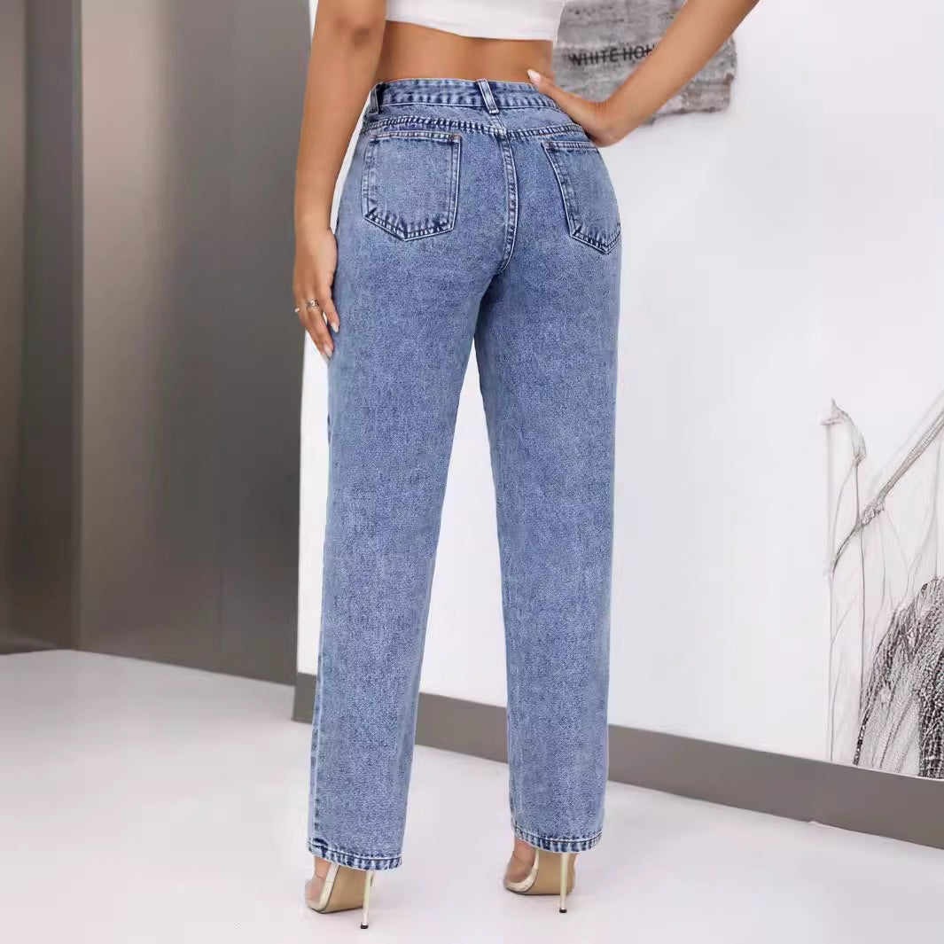 Damen High-Waisted Jeans Weites Bein Eveloria