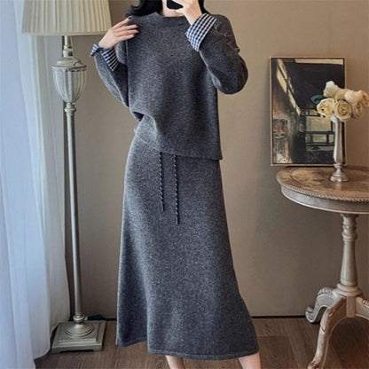 Damen Strickkleid mit Abnehmbarem Kragen und Tunnelzug Eveloria