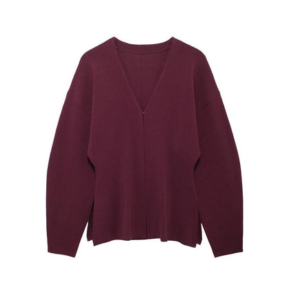 Damen Strickjacke V-Ausschnitt Bequem Eveloria