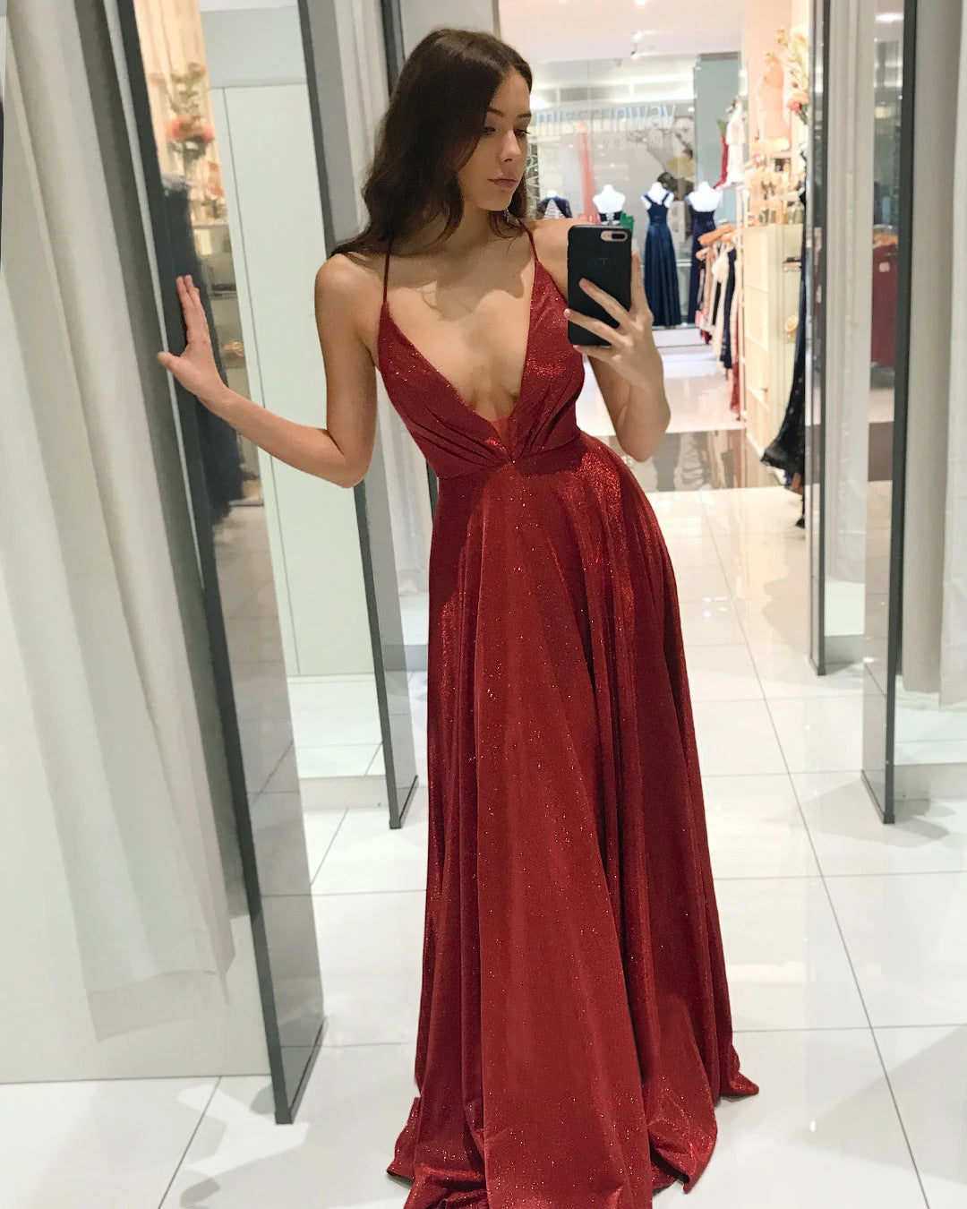 Eveloria Damen Abendkleid V-Ausschnitt Fließend