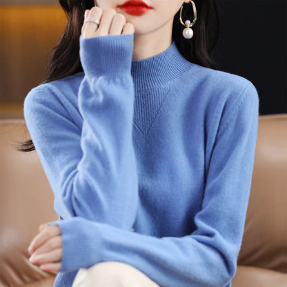 Damen Pullover Feinripp mit hohem Kragen Elegant Anthrazit