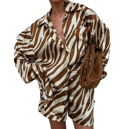 Damen Oversized Hemd mit Zebramuster Weiß