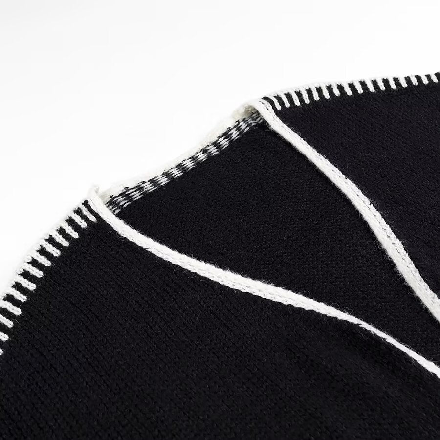 Damen Strickjacke Offen mit Kontrastnähten Eveloria