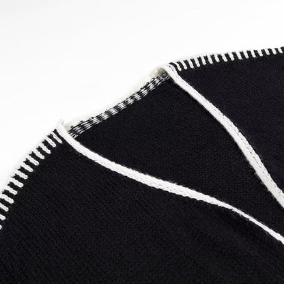 Damen Strickjacke Offen mit Kontrastnähten Eveloria